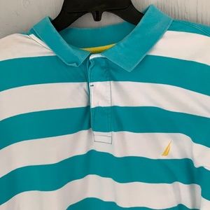 Men's 3XL Nautica Striped Polo Aqua and White